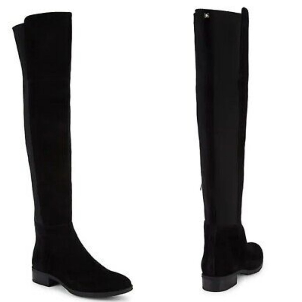 NWOT SAM EDELMAN Boots Pam Black Suede Leather Over the Knee Black Boots